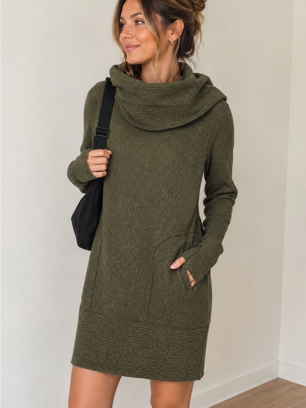 Lululemon Along the Way Dress XXS (0) Heathered Dark Olive Cowl Neck
